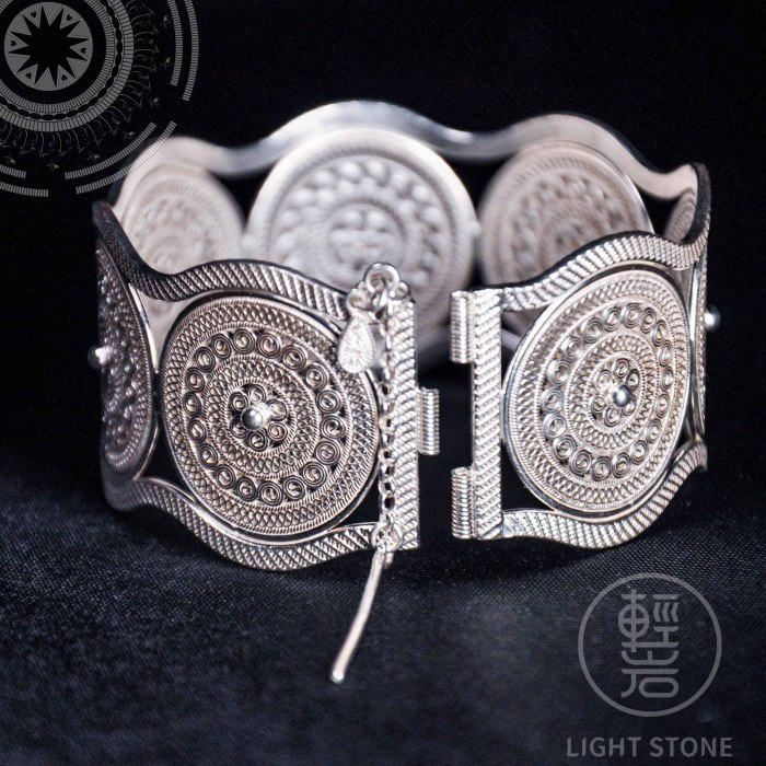 Sun Drum - Miao Silver -Filigree Bracelet