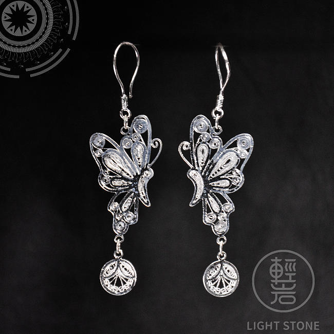 Butterfly - Miao Silver Filigree Earrings
