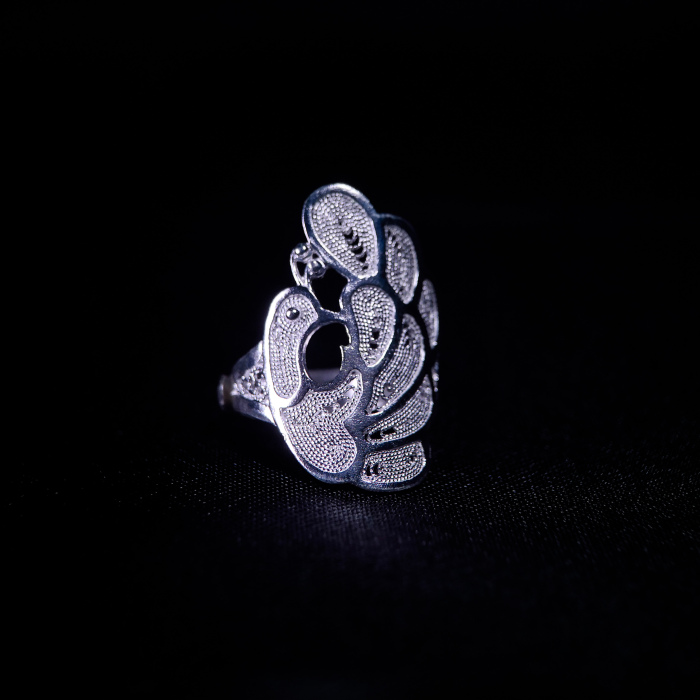 Peacock - Miao Silver Filigree Ring