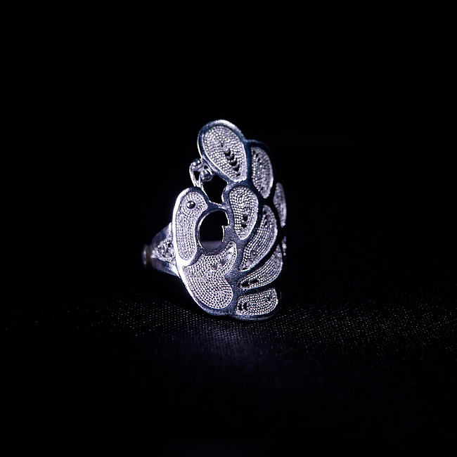 Peacock - Miao Silver Filigree Ring