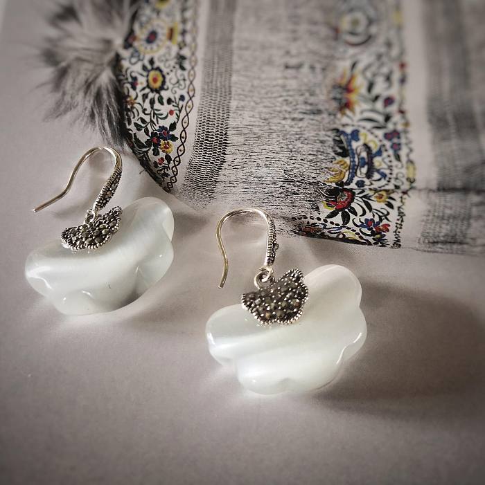 Clouds in Cat Eyes - Silver Mosaic Earrings