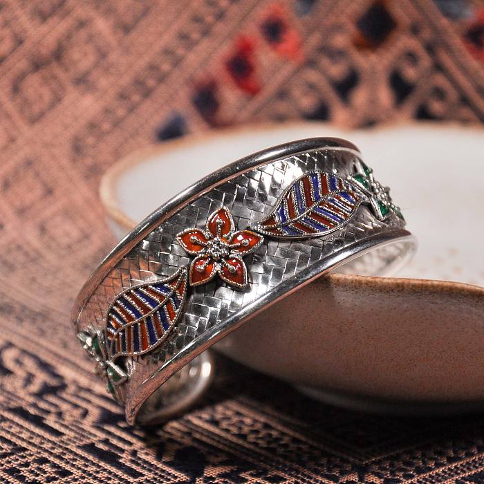 Chinese Artisan Jewelry - Gaisang - Enameling Tibetan Handmade Silver Bracelet| LIGHT STONE