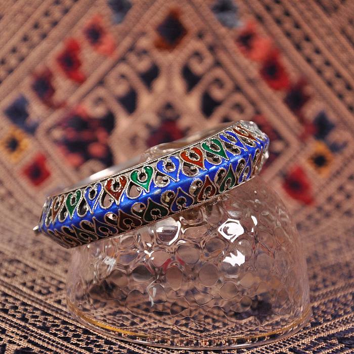 Chinese Artisan Jewelry - Passion Heart - Enameling Tibetan Handmade Silver Bracelet | LIGHT STONE