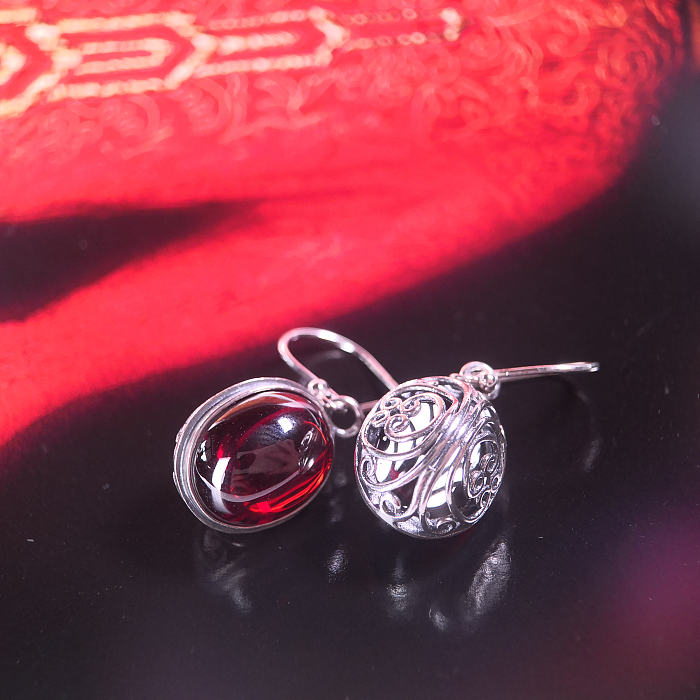 Chinese Artisan Jewelry -Red Drop - Chalcedony Silver Earrings| LIGHT STONE