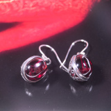 Chinese Artisan Jewelry -Red Drop - Chalcedony Silver Earrings| LIGHT STONE
