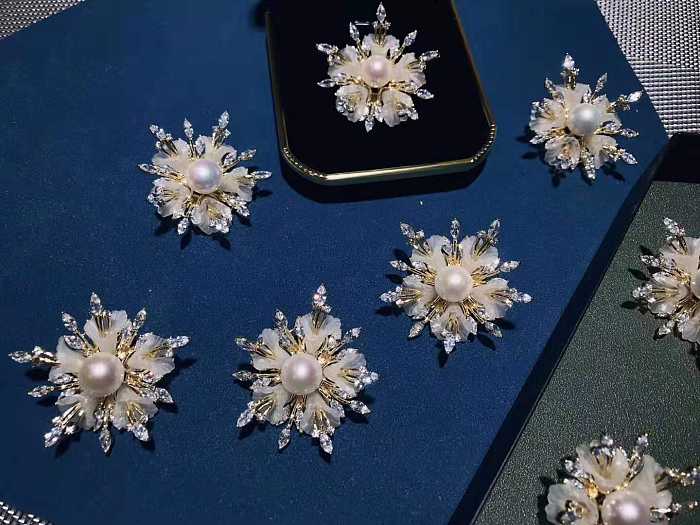 Flower - Enameling Pearl Silver Brooch