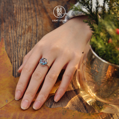 Peacock - Burning Blue Cloisonné Silver Ring