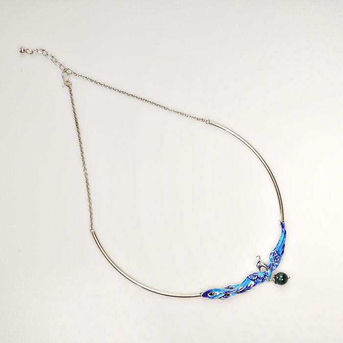 Blue Phoenix - Silver Cloisonne Enamel Handmade Necklace