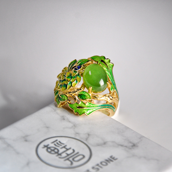 Leaves - Burning Blue Enamel Silver Ring