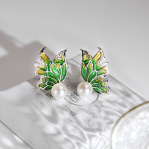 Butterfly - Glass Enamelling Painting Color Silver Ear Stud