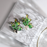 Chinese Artisan  Jewelry- Butterfly - Glass Enamelling Painting Silver Ear Stud| LIGHT STONE