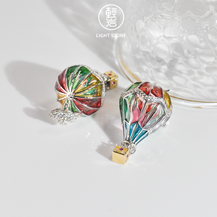 Chinese Artisan Jewelry- Balloon - Glass Enameling Silver Earrings| LIGHT STONE