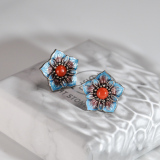 Online Shop- Chinese Enamel Cloisonné Blue Star Flower Ear Stud| LIGHT STONE