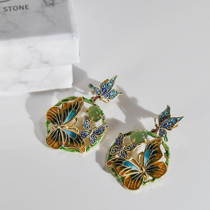 Online Earrings - Butterfly - Chinese Cloisonne Jade Silver Earrings| LIGHT STONE