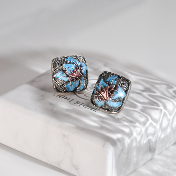 Online  Ear Stud - Lotus - Chinese Enamel Cloisonné | LIGHT STONE