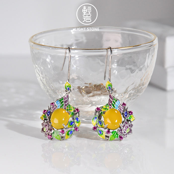 Online Earrings - Purple Phoenix - Cloisonne Enameling Silver Earrings| LIGHT STONE