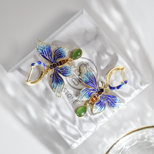 Blue Butterfly of Forbidden City - Burning Blue/Cloisonne Silver Earrings