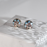 Online Earrings - Peacock -Chinese Cloisonné Silver Ear Stud  | LIGHT STONE