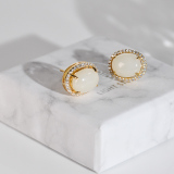 Online Earrings - Rose Gold - Chinese White Jade Earrings | LIGHT STONE