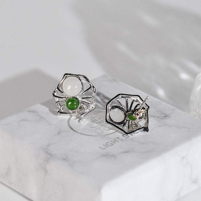 Online Earrings - Spider - Chinese Jade Silver Ear Stud| LIGHT STONE