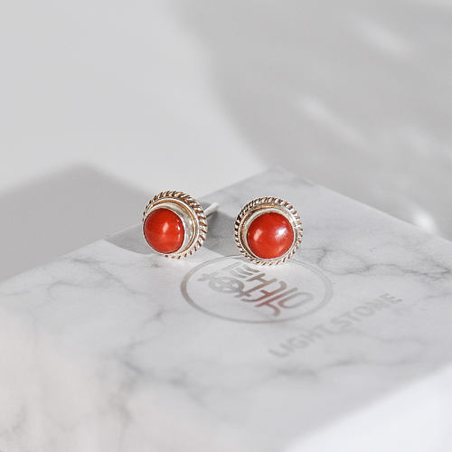 Wheat - Red Coral Handmade Silver Ear Stud