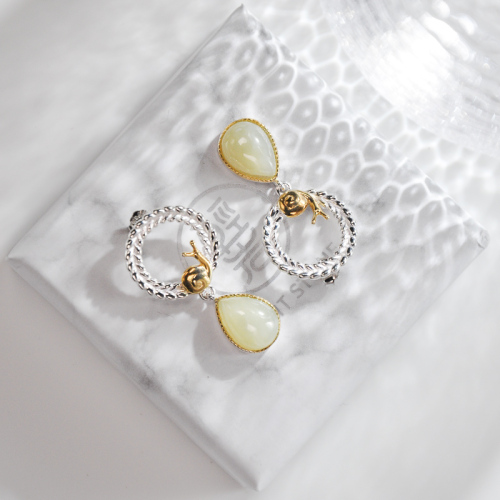 Snail - Hetian Jade Silver Earrings