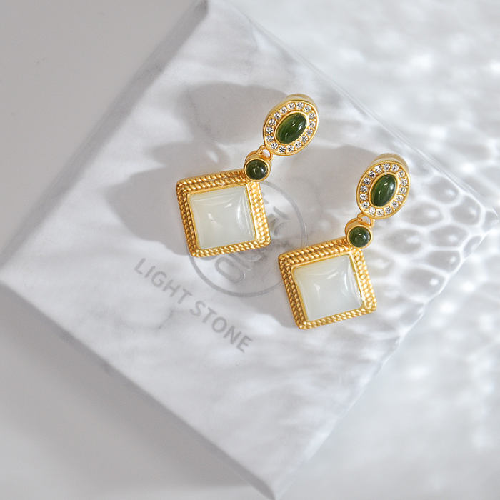Chinese Handmade Jewelry-  Online Shop - Modern Jade Silver Earrings | LIGHT STONE
