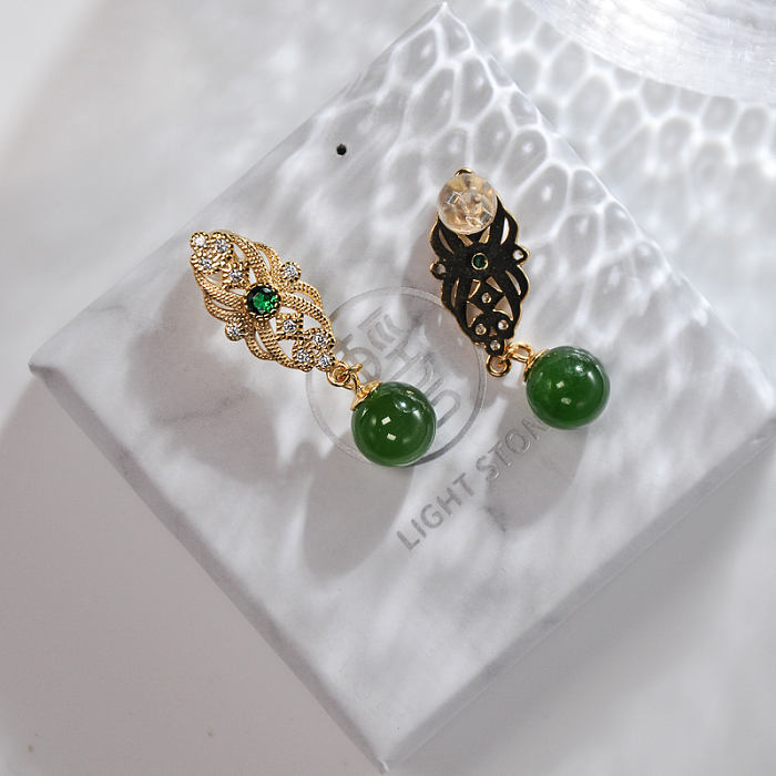 Chinese Artisan  Jewelry- Royal Green - Jade Silver Earrings| LIGHT STONE