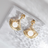Chinese Jewelry-  Baroque Fan - Silver Hetian Jade Earrings| LIGHT STONE