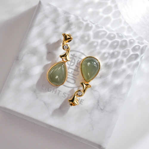 Green Drop -  Jade Silver Earrings