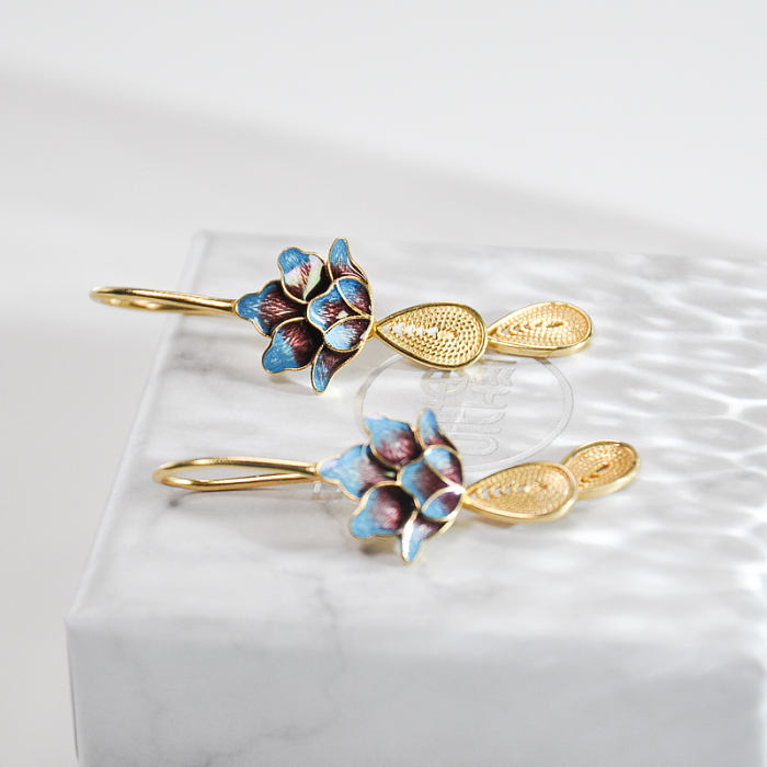 Online Earrings - Handmade Gift - Chinese  Enamel Cloisonné Lotus | LIGHT STONE