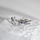 Best Online Earrings - Handmade Chinese  Lazurite Silver Ear Stud - Phoenix Feather| LIGHT STONE