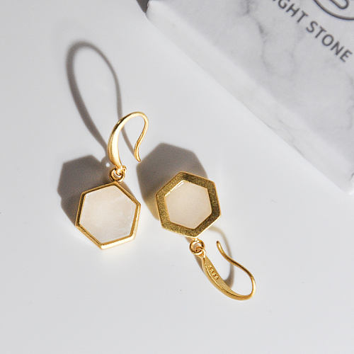 Hexagon - Rêve de Jade - Silver Earrings