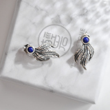 Best Online Earrings - Handmade Chinese  Lazurite Silver Ear Stud - Phoenix Feather| LIGHT STONE