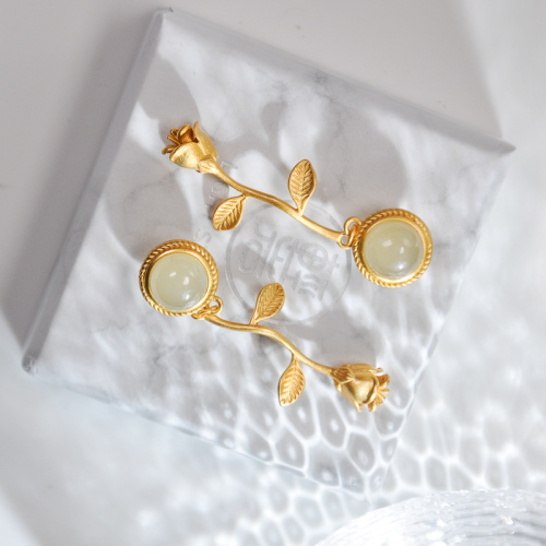 Gold Rose - Hetian Jade Gilt Silver Earrings