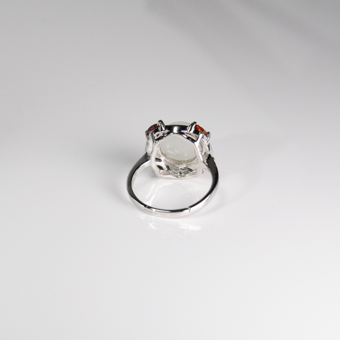 Chinese Artisan Jewelry- Online Shop -White Hetian Jade&Tourmaline Silver Ring | LIGHT STONE