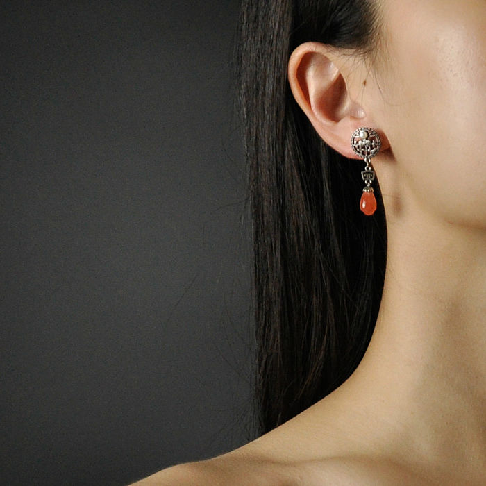 Online Earrings - Flower - Chinese Red Agate Silver Ring| LIGHT STONE