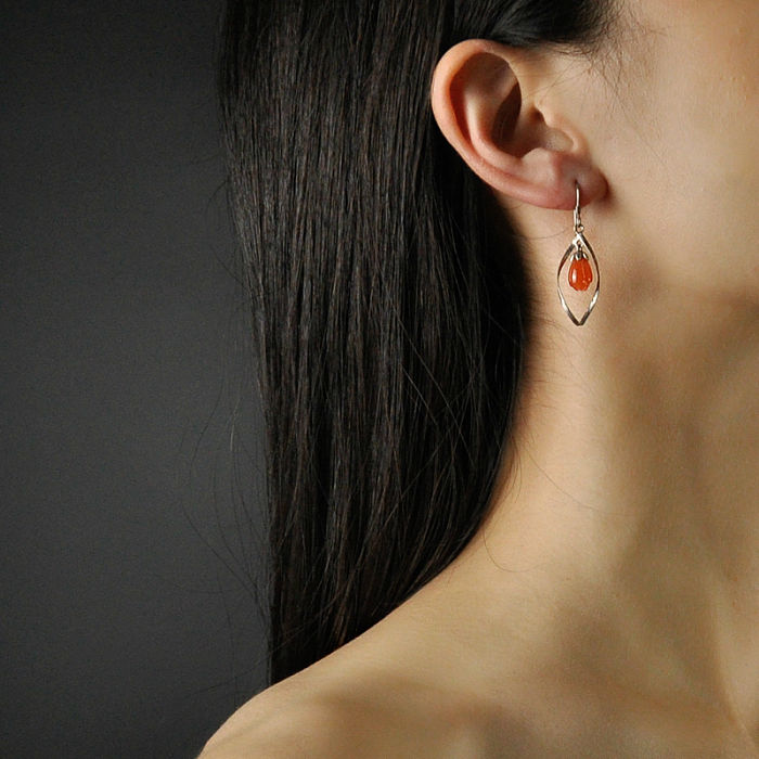 Online Earrings -Vintage Magnolia Flower - Chinese Silver Agate Earrings| LIGHT STONE