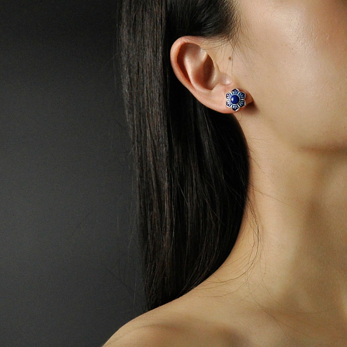 Online Earrings - Flower Ear Stud - Chinese Enamel Cloisonné Skill | LIGHT STONE