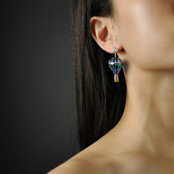 Chinese Artisan Jewelry- Balloon - Glass Enameling Silver Earrings| LIGHT STONE