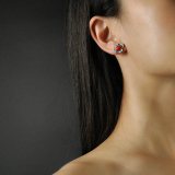 Online Earrings -  Clover - Burning Blue Chinese Cloisonné Silver Ear Stud 