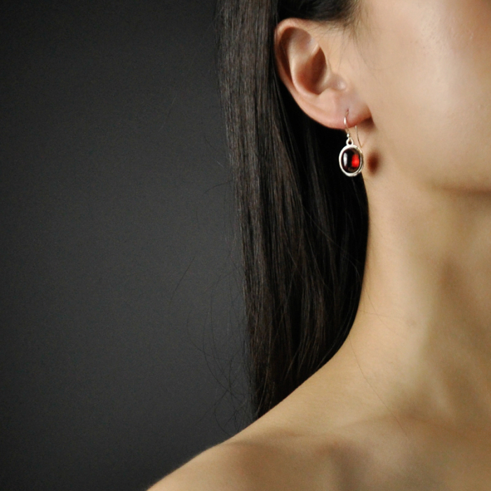 Chinese Artisan Jewelry -Red Drop - Chalcedony Silver Earrings| LIGHT STONE