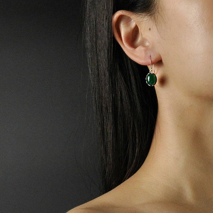 Green Drop - Chalcedony Silver Earrings