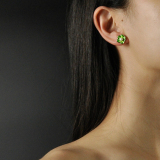 Chinese handmade earrings silver-green lotus leaf enamel earrings