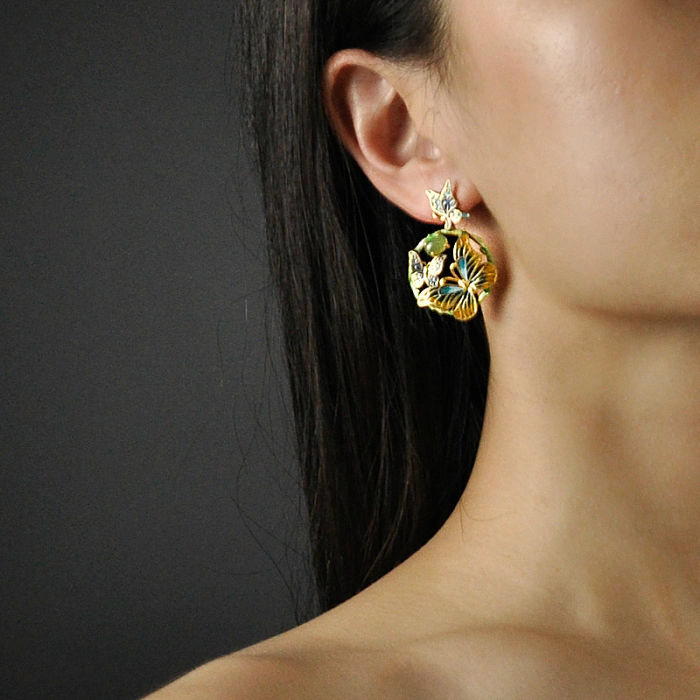 Online Earrings - Butterfly - Chinese Cloisonne Jade Silver Earrings| LIGHT STONE