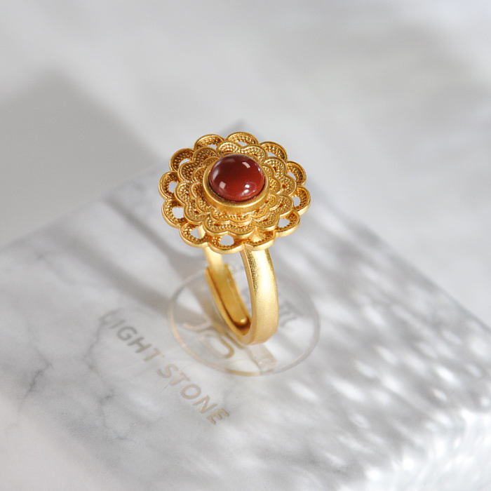 Online Rings - Vintage Flower Chinese Red Agate Silver Earrings| LIGHT STONE