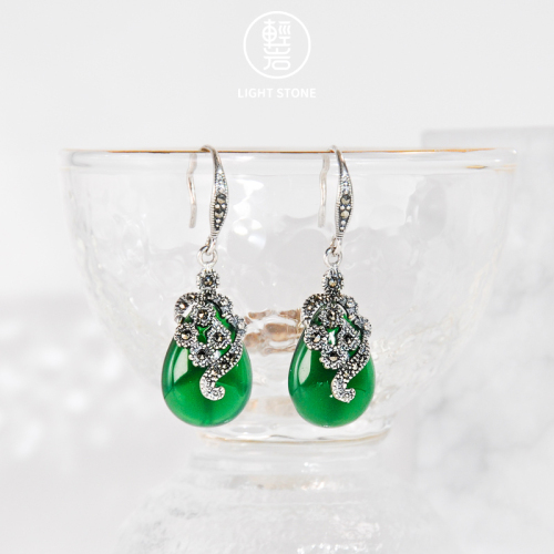 Mosaic Flower - Green Chalcedony Earrings