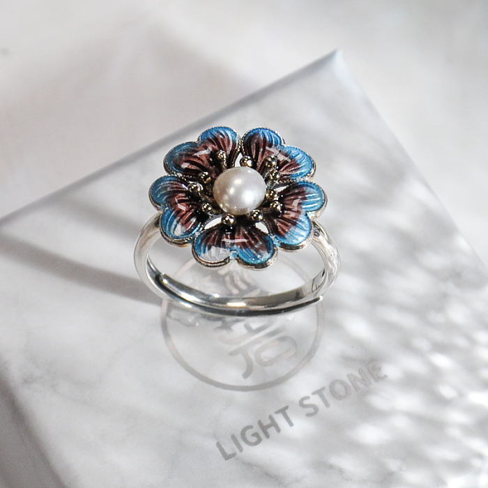 Flower - Chinese Cloisonne Enameling Flower Silver Ring - Online Shop| LIGHT STONE