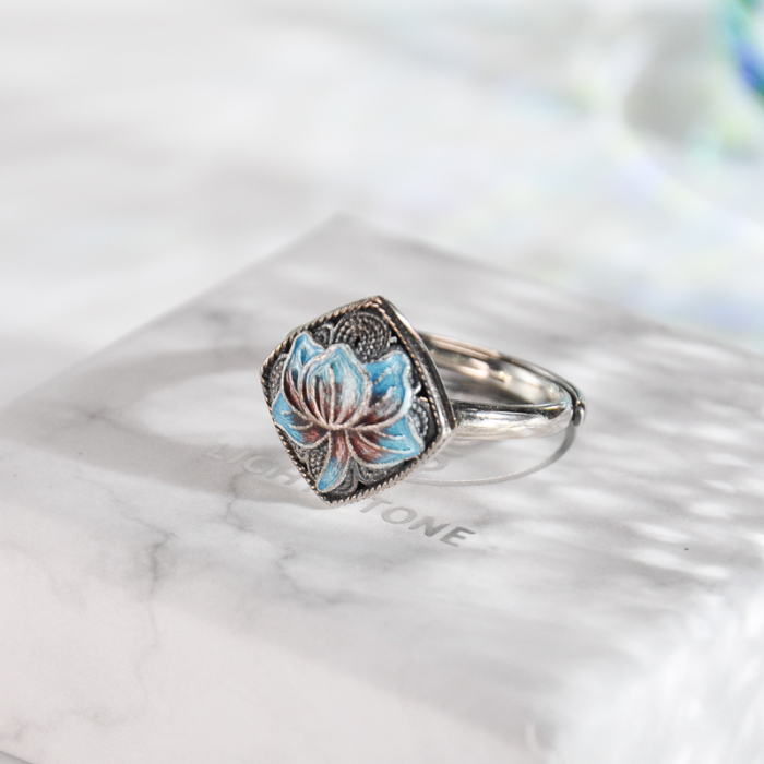 Lotus - Chinese Cloisonne Silver Ring - Online Shop | LIGHT STONE
