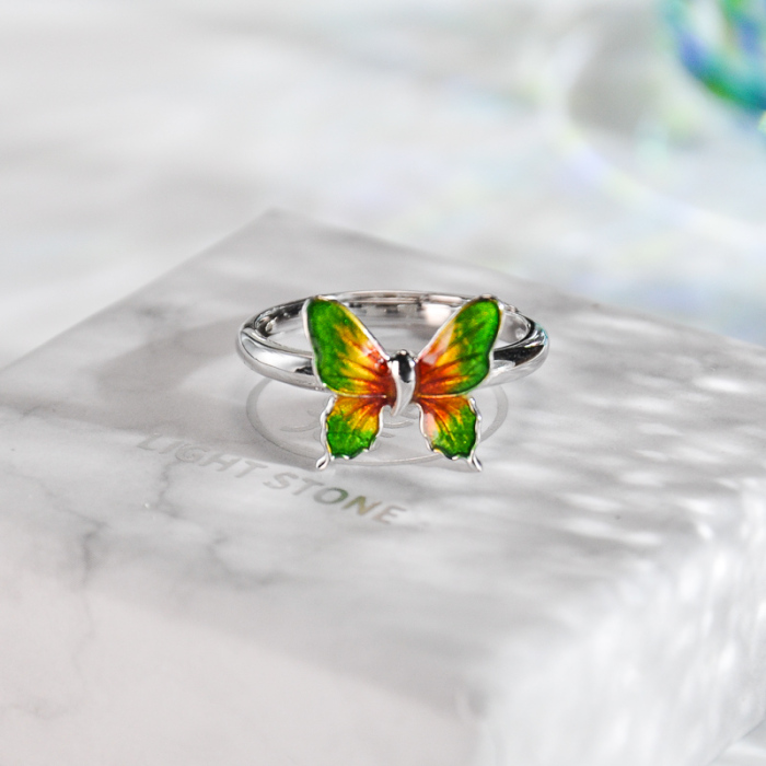 Green Butterfly - Chinese Cloisonne Enameling Silver Ring - Online Shop | LIGHT STONE
